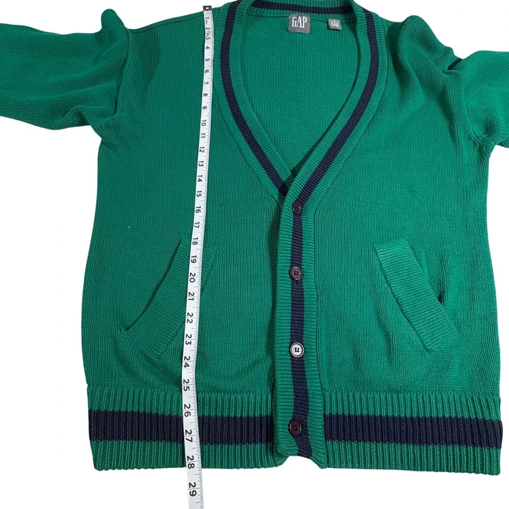 GAP Cardigan Sweater Mens Medium Green Navy Stripe V‎ Neck Button Front Grandpa